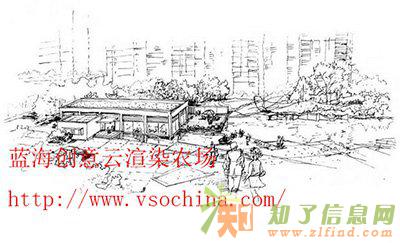 3D线稿渲染蓝海创意云住宅小区建筑线稿渲染