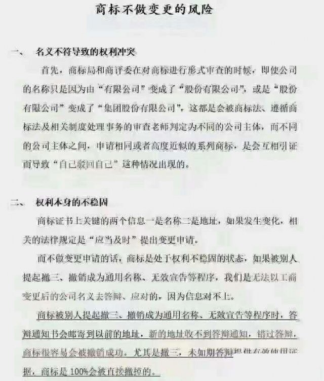 公司地址有变更商标及时做变更